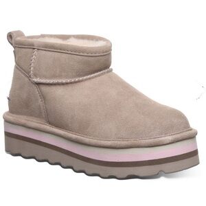Bearpaw Retro Bootie, platform style, color: Stone with pink accent. Size 9